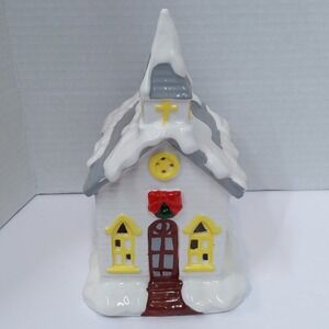 Vintage Ceramic Church Candle Holder Holiday Decor used original box, some wax
